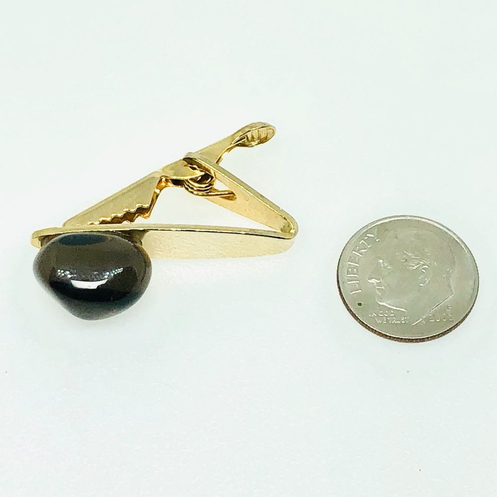 SOLD Vintage Gold Tone Tie Clip Polished Smokey Stone - Picture 7 of 8